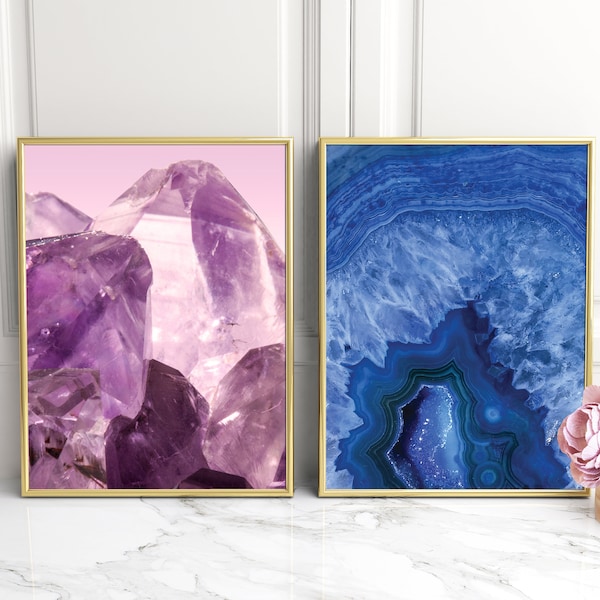 Geode Wall Art - Agate Print - mineral photography - set of 2 prints - blue agate print - crystal print - mineral decor - agate wall art