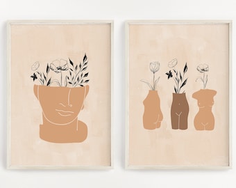 Abstrakte botanische Druck - Terrakotta-Wand-Kunst - Mitte Jahrhundert moderne Kunst - abstrakte Pflanzenkunst - erdige Wand-Dekor - Boho Kunstdruck