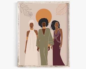 black art prints - black woman wall art - African American art - black woman art print - boho woman art - women illustration, boho wall art