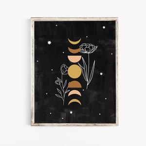 Boho moon print - moon cycle art - abstract moon cycle - earth tone art - neutral boho art - boho wall art - desert boho - celestial art