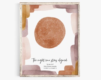 Mapa de estrellas imprimible - Boho Arte imprimible - Cielo nocturno - Mapa de estrellas personalizado - Mapa de la constelación - mapa del cielo nocturno - regalo de aniversario - regalo para mamá