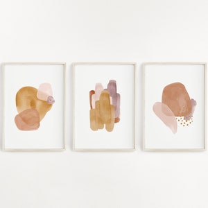 Abstract Shapes Set - Abstract Art Prints - Boho Wall Prints - Mid Century Modern Art - Set of 3 prints - terracotta art - blush pink art
