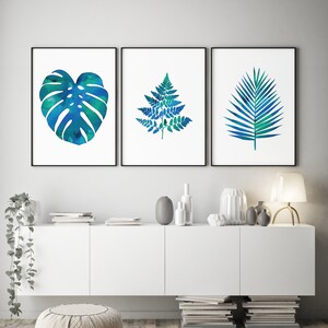 Tropical Print Wall Art - Tropical Decor - Set of 3 prints - botanical wall art - palm leaf print - monstera print - fern print -  botanical