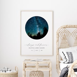 Night sky poster - Star Map Printable - Gift for him - Fathers day gift - custom star map - constellations print - sky map - star map