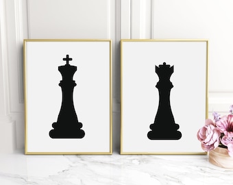 Stampa Re Regina - Stampa Amore - Stampa Coppia - Stampa Scacchi - Stampa Matrimonio - Set Arte Murale - Decorazione Scacchi - Stampa Re - Stampa Regina - stampe