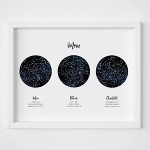 Star Map Constellation Trio - Impression de carte 3 étoiles - Carte d'étoile personnalisée - Affiche de carte d'étoile - Cadeau de fête des pères - Cadeau d'anniversaire de mariage