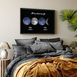 Impresión del cielo nocturno - Impresión de la luna del mapa estelar - Impresión de la fase lunar - Impresión personalizada - Impresión del mapa del cielo - Impresión de la fase lunar - Impresión de la constelación