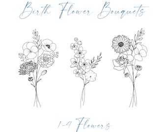 Birth Flower Tattoo  - Birth Flower Tattoo Bouquet - Birth Month Flower Bouquet -  Birth Flower  - Family Birth Month Tattoo Design - Flower