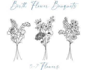 Birth Flower Tattoo Bouquet - Birth Flower Tattoo - Birth Month Flower Bouquet -  Birth Flower  - Family Birth Month Tattoo Design - Flower