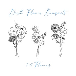 Birth Flower Tattoo  - Birth Flower Tattoo Bouquet - Birth Month Flower Bouquet -  Birth Flower  - Family Birth Month Tattoo Design - Flower