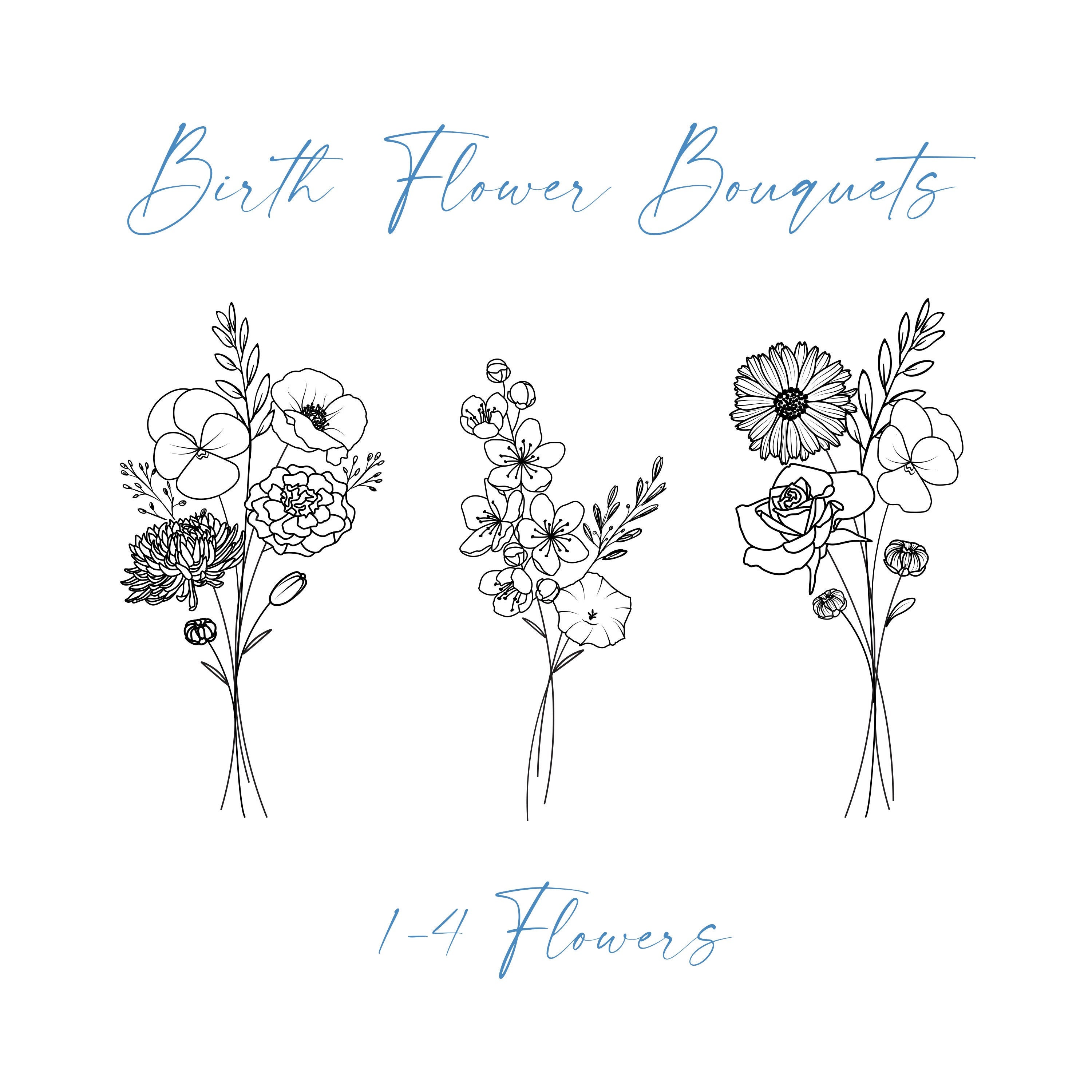 Birth Flower Tattoo Birth Flower Tattoo Bouquet Birth - Etsy