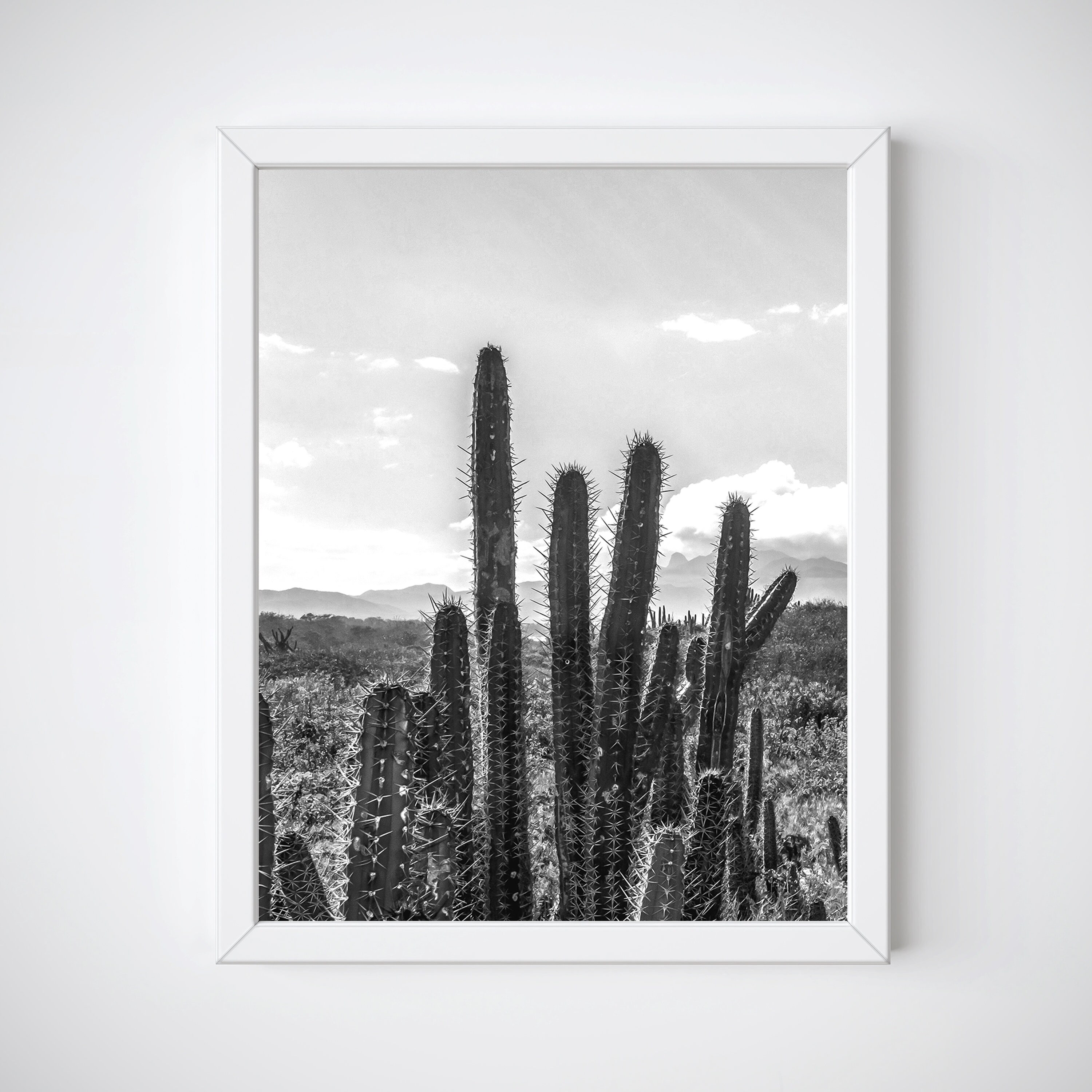 Cactus Print - Desert Landscape Print - Black and White - Boho Print ...