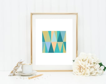 Geometric Print, Scandinavian Print, Triangle Print, Printable Print, Nursery Print, Abstract Wall Art, Teal Print,