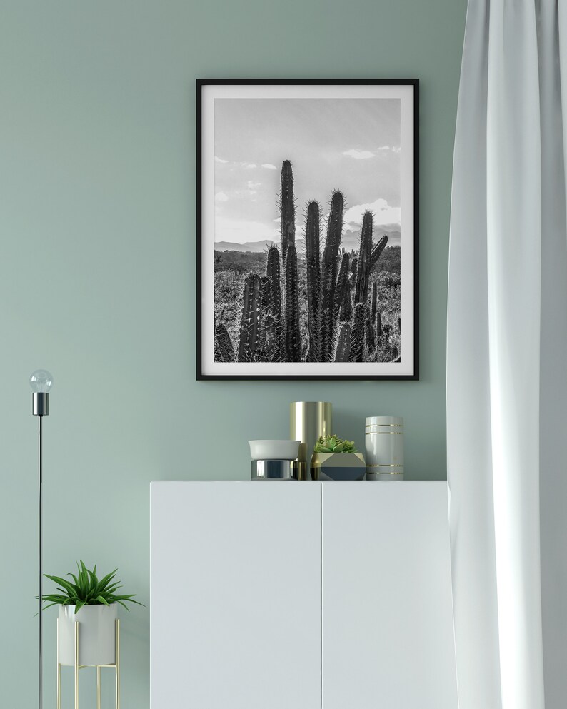 Cactus Print - Desert Landscape Print - Black and White - Boho Print ...
