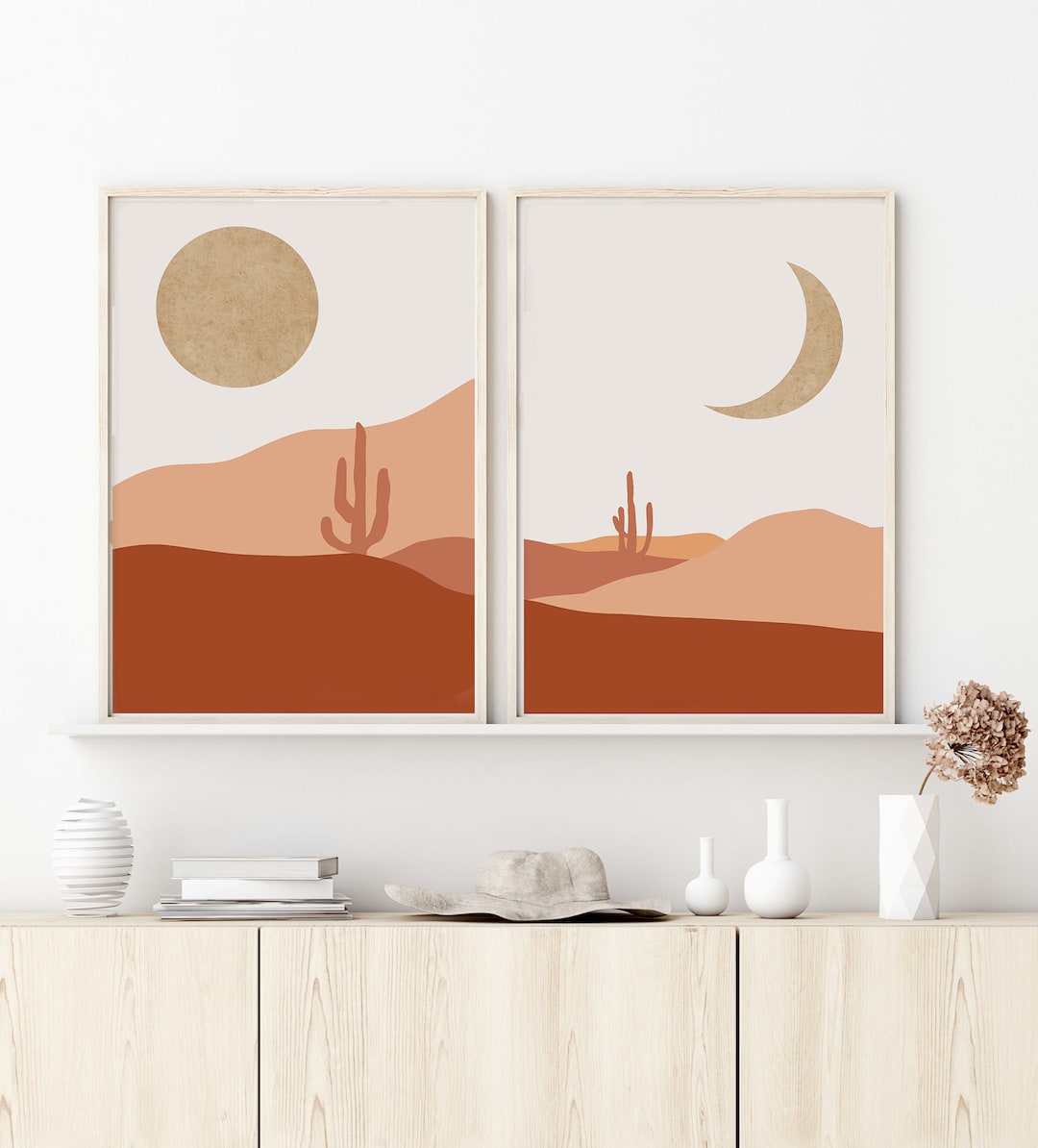 Abstract Landscape - Boho Sun and Moon - Sun and Moon Print - Set of 2 ...