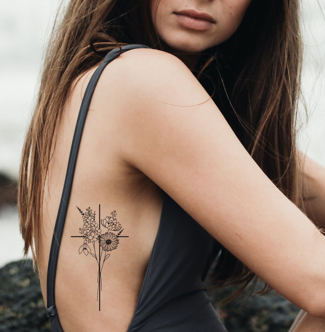 Birth Flower Tattoo - Flower Cross Bouquet - Cross Tattoo - Family Birth  Month Tattoo Design - Birth Month Flower - Etsy Sweden