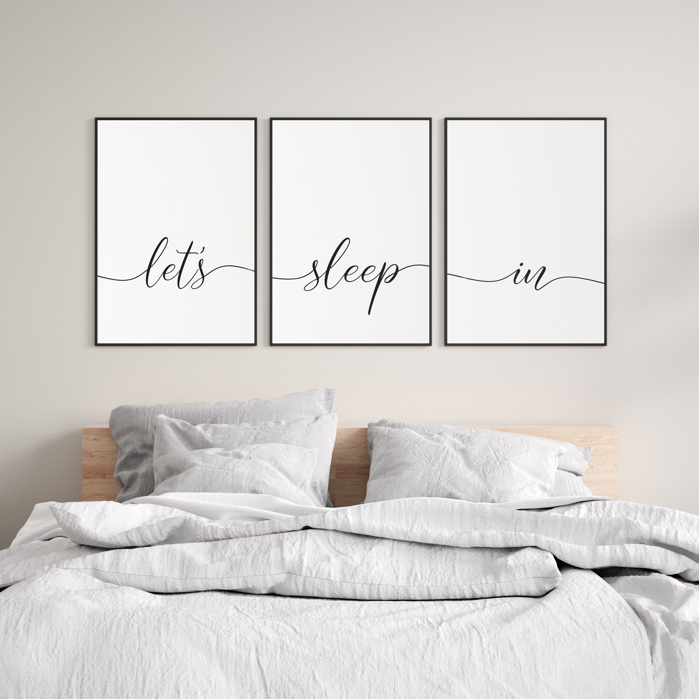 Bedroom wall decor over bed lets sleep in set of 3 prints - Etsy 日本