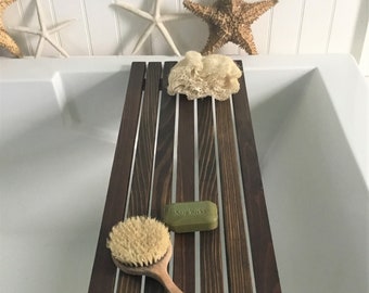 Cedar Slats Bath Tray , Minimalist Bath Tub Tray , Walnut Stain