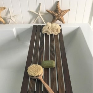 Cedar Slats Bath Tray , Minimalist Bath Tub Tray , Walnut Stain