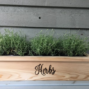 Cedar Wood Planter Box for Herbs , Wood Planter with Pyrographed Lettering