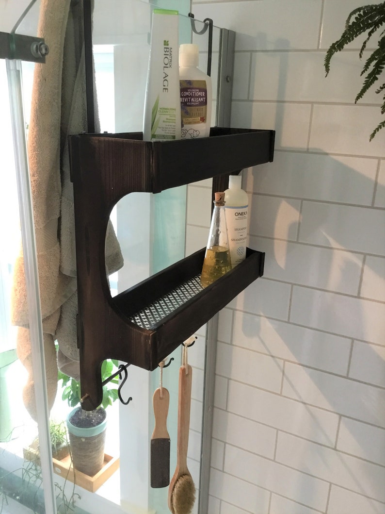 Wood Shower Caddy , Cedar Wood Shou Sugi Ban , Double Shelf , Shower Storage , Made to Order , Sharon M for the Home image 2