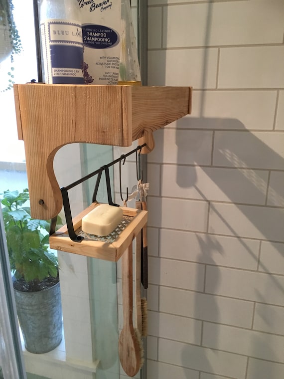 Cedar Wood Shower Caddy , Rustic Style Shower Storage 