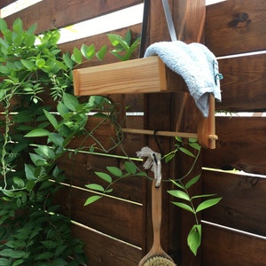 Outdoor Cedar Shower Caddy , Rustic Style Exterior Shower Storage image 2