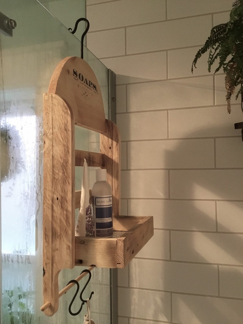 Shower Head Shower Caddy Reclaimed Wood Shower Organizer Etsy