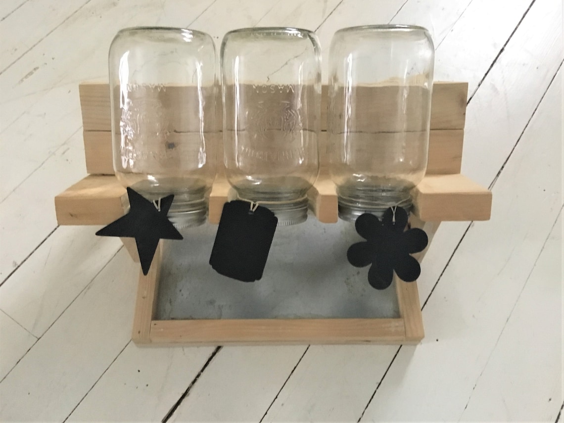 Seed Sprouting 3 Mason Jar Holder Recycled Wood Seed Etsy