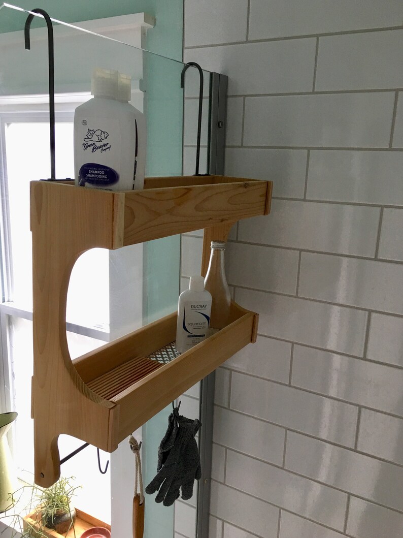 Shower Caddy Cedar Wood Double Shelf Rustic Style Etsy