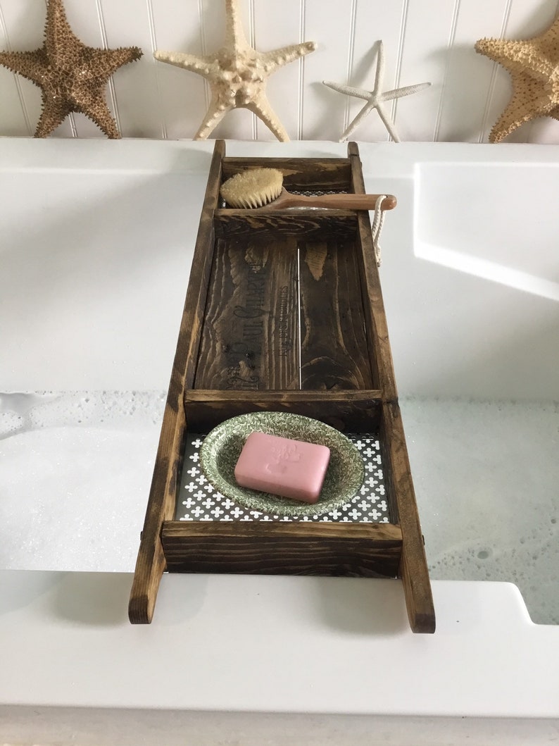 Bathtub Tray Bathtub Caddy Rustic Style Dark Stained Etsy