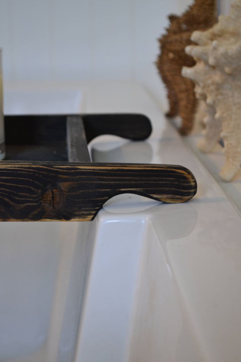 Black Stained Bath Tray Wood Bath Caddy Recycled Wood Etsy Canada