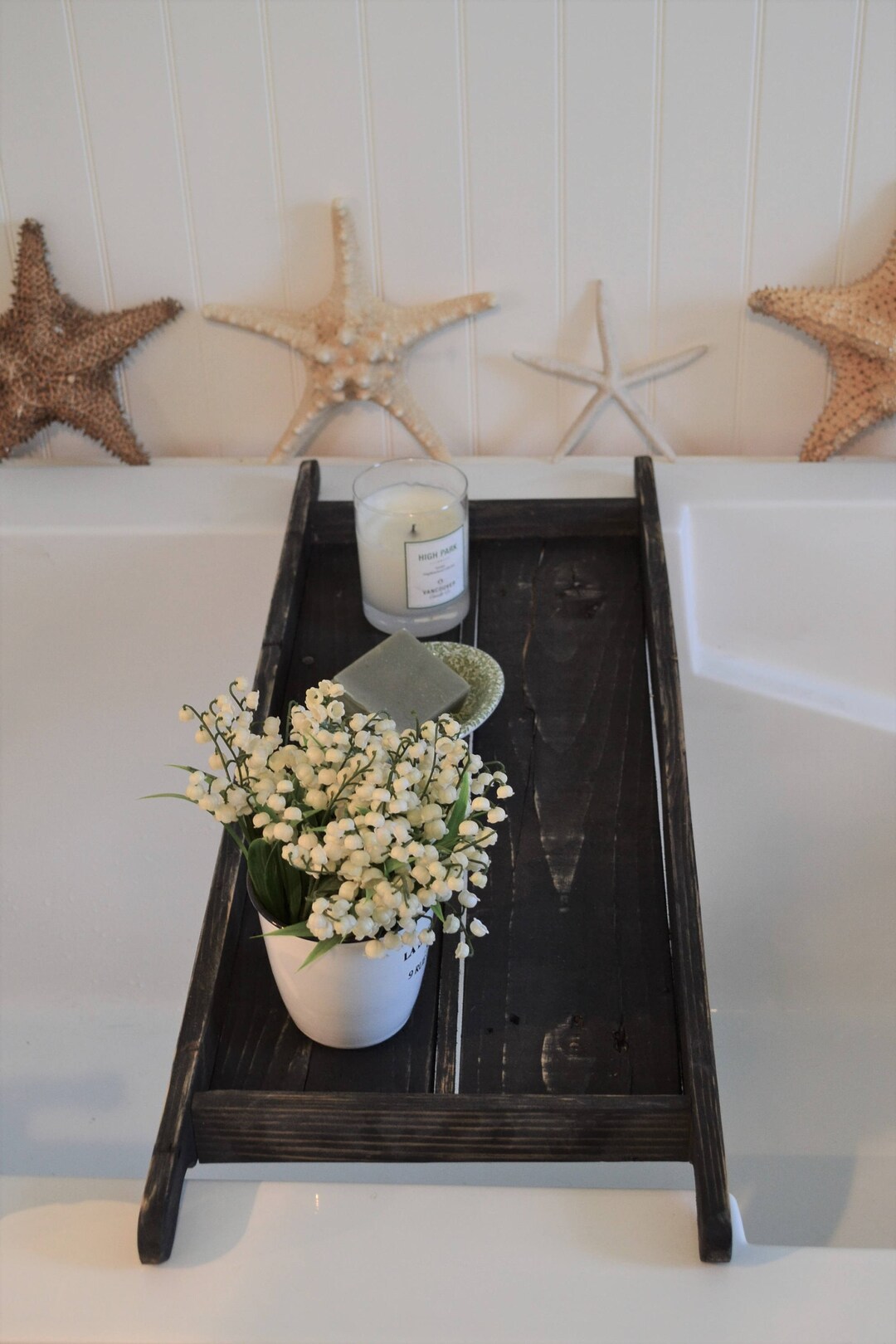 Recycled Wood Bathtub Tray Wood Bath Caddy Black Stain Etsy