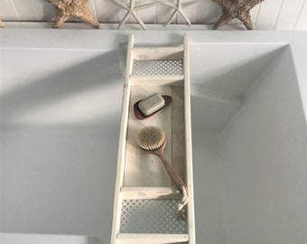 Bathtub Tray , White Washed ,  Rustic Bath Rack , Custom Sized