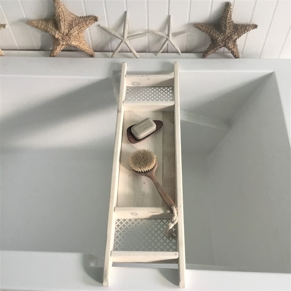 Bathtub Tray , White Washed ,  Rustic Bath Rack , Custom Sized