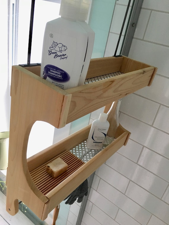 Shower Caddy , Cedar Wood , Double Shelf, Rustic Style Shower