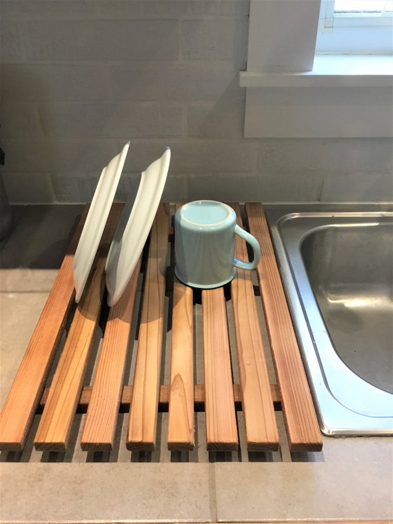 Dish Drying Tray , Cedar Slats Drying Rack 