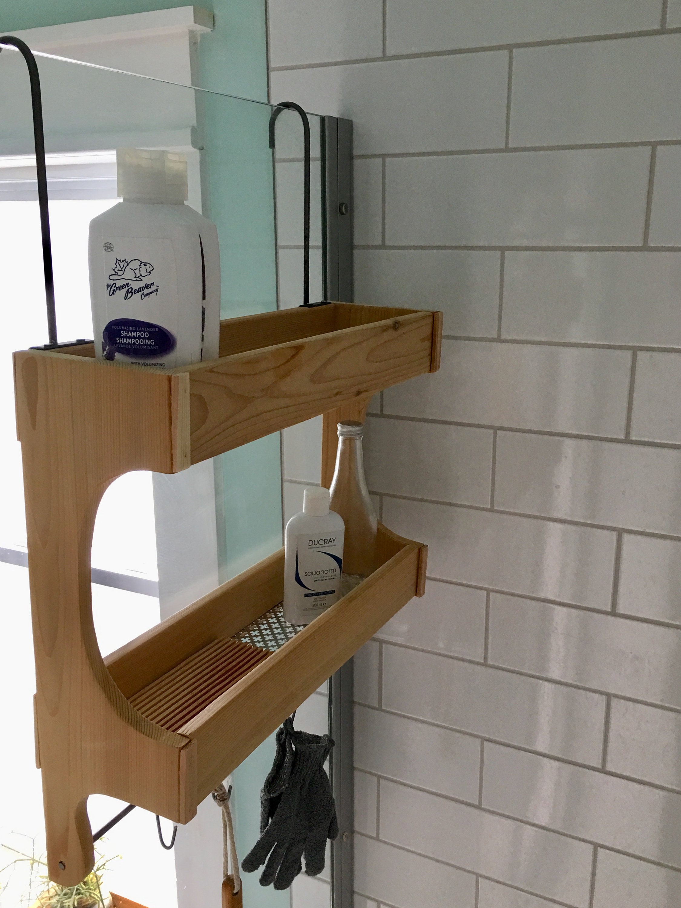 Shower Caddy , Cedar Wood , Double Shelf, Rustic Style Shower