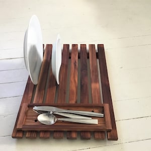Dish Drying Tray With Utensil Holder Cedar Drying Rack With
