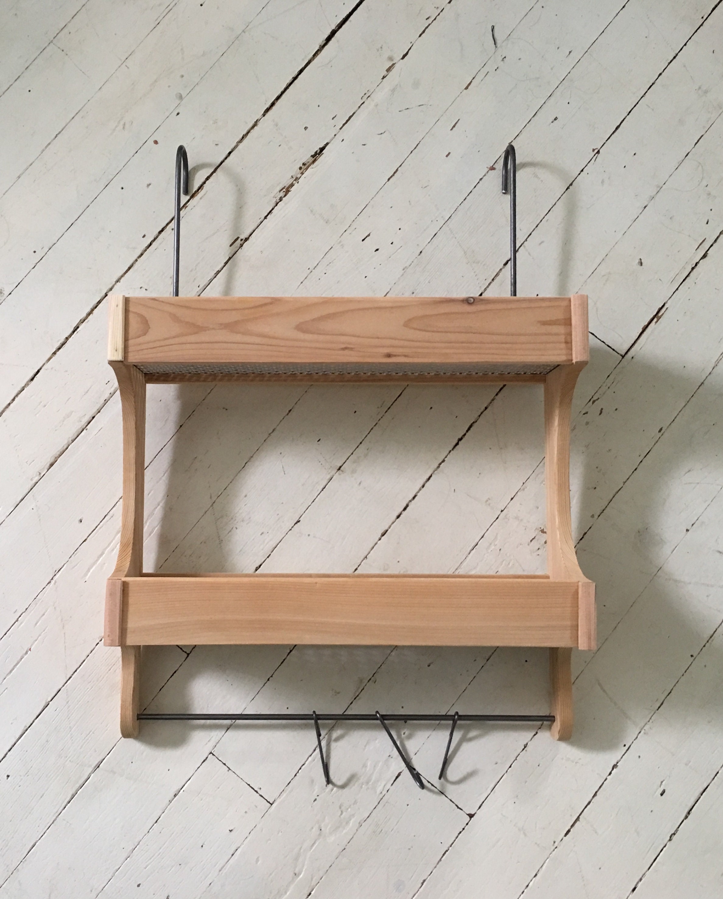 Red Cedar Shower Caddy Double Shelf with Steel Bar and Hooks