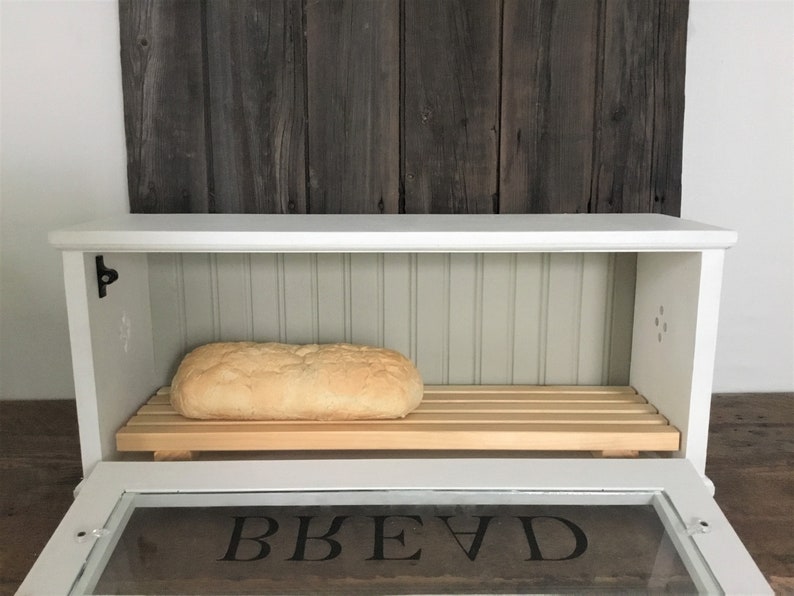 Baker's Bread Box , 24 x 7 x 10 , Removable Bread Rack, Farmhouse Style , Chalk Paint Finish image 4