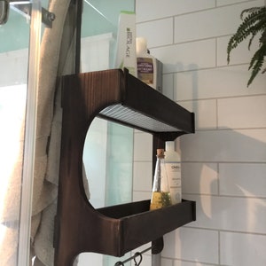 Wood Shower Caddy , Cedar Wood Shou Sugi Ban , Double Shelf , Shower Storage , Made to Order , Sharon M for the Home image 6