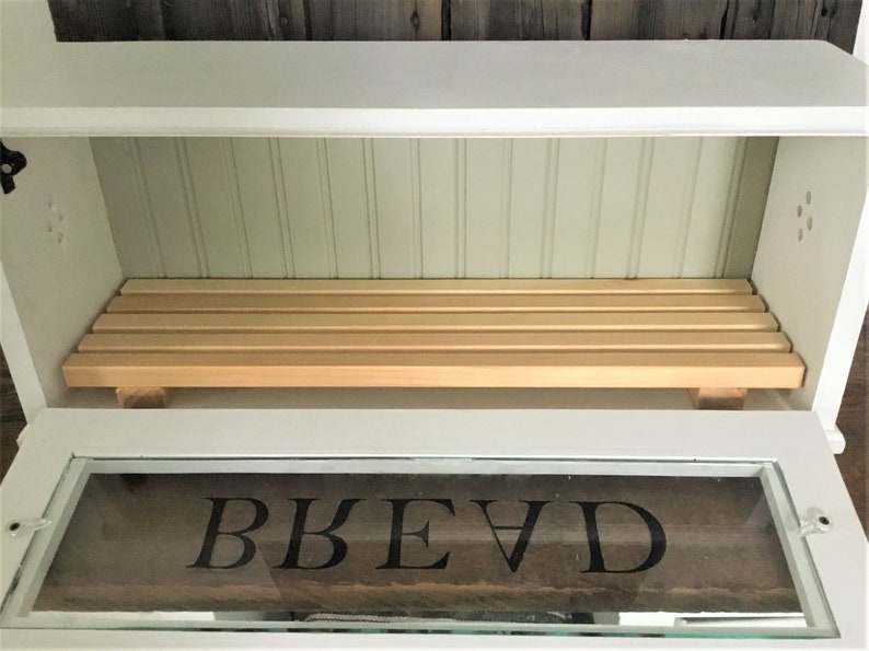 Baker's Bread Box , 24 x 7 x 10 , Removable Bread Rack, Farmhouse Style , Chalk Paint Finish image 6