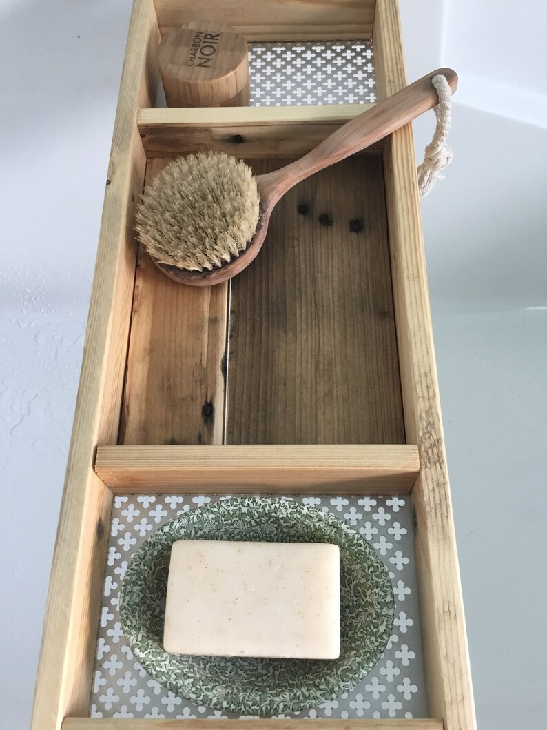 Wood Bath Tray Natural Finish Rustic Style Bath Rack Etsy