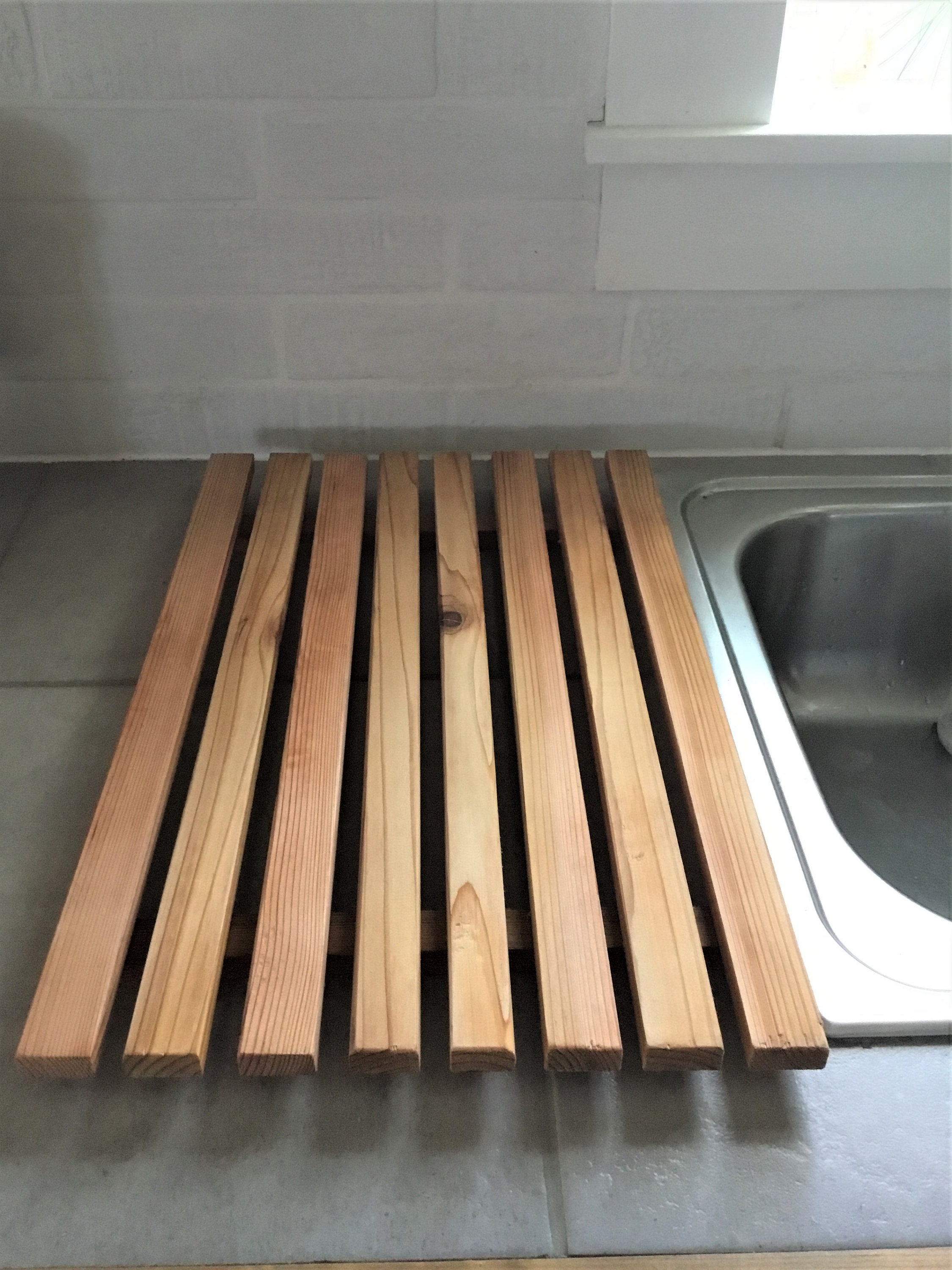 Dish Drying Tray , Cedar Slats Drying Rack 