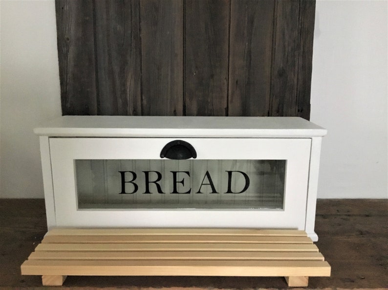 Baker's Bread Box , 24 x 7 x 10 , Removable Bread Rack, Farmhouse Style , Chalk Paint Finish image 5