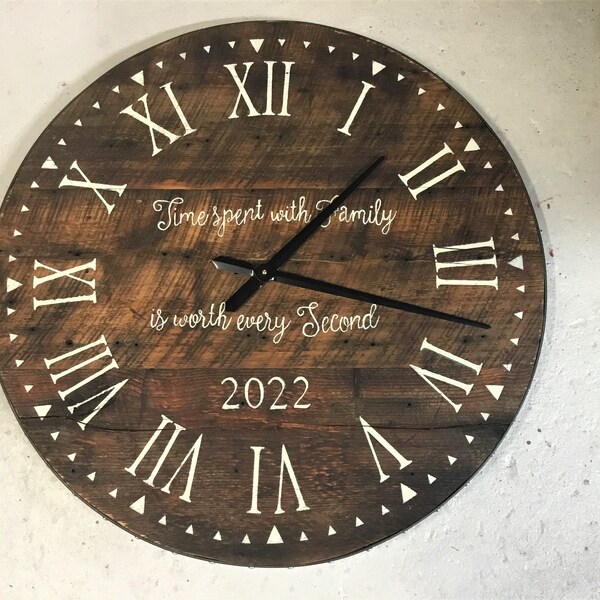 Large Wall Clock , 30 Inch Round,  Recycled wood , Rustic Industrial Style