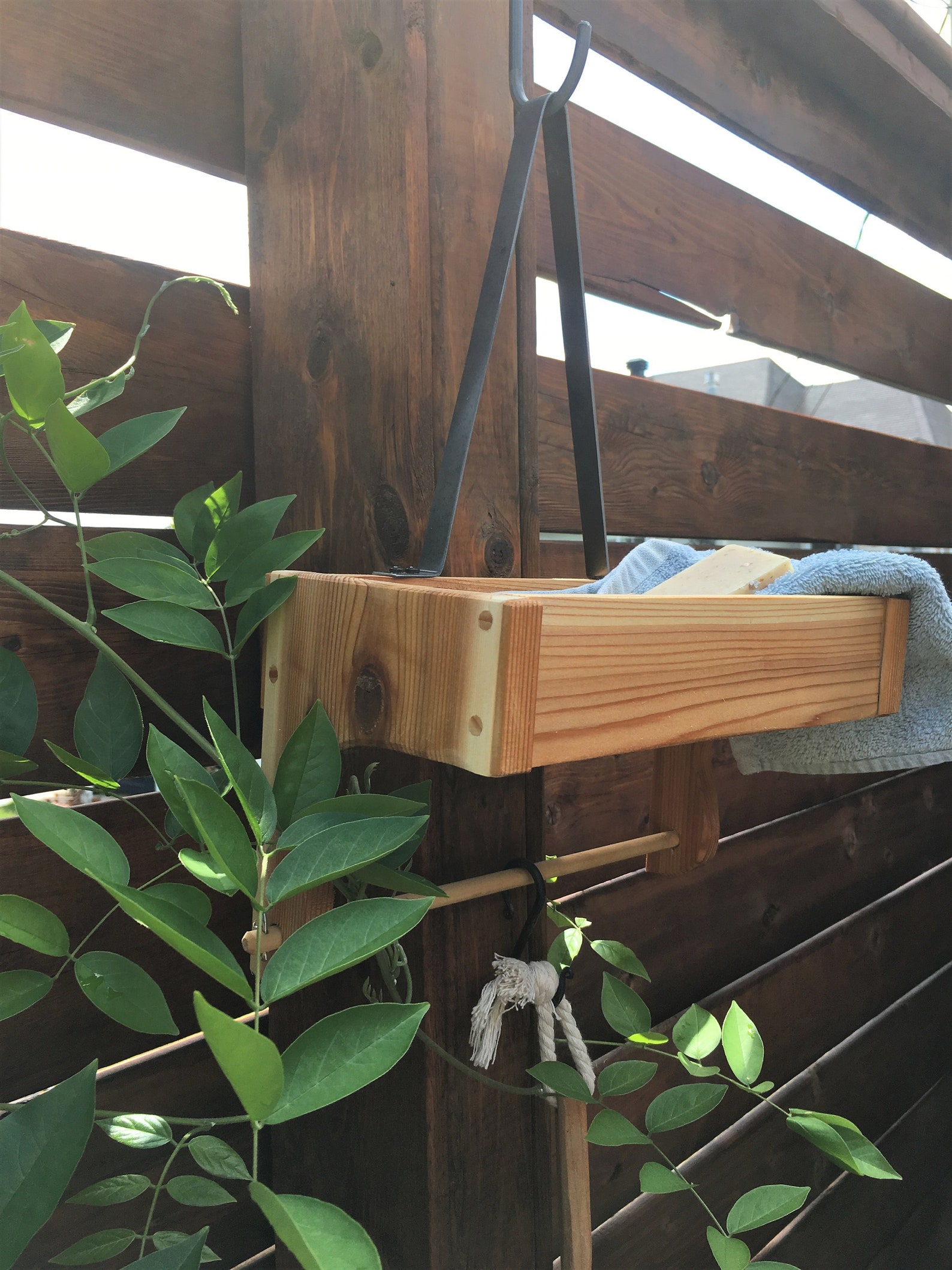 Outdoor Cedar Shower Caddy Rustic Style Exterior Shower Etsy