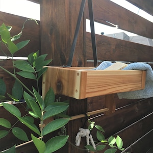 Outdoor Cedar Shower Caddy , Rustic Style Exterior Shower Storage image 6