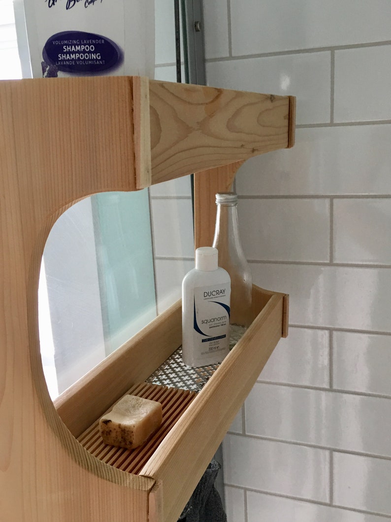 Shower Caddy Cedar Wood Double Shelf Rustic Style Etsy